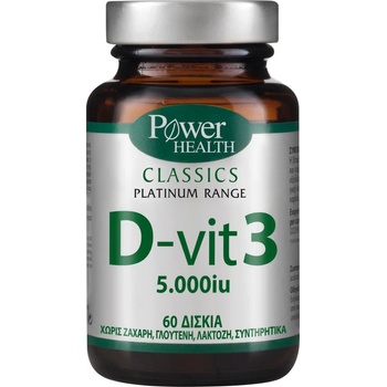 Power Health Хранителна добавка Витамин Д 3 , Power Health Classics Platinum Range D-Vit3 D3 5000iu 60tabs