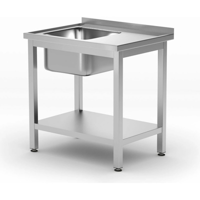 Stůl se dřezem a policí – šrubovatelný, HENDI, Kitchen Line, Levá strana, 800x600x(H)850mm