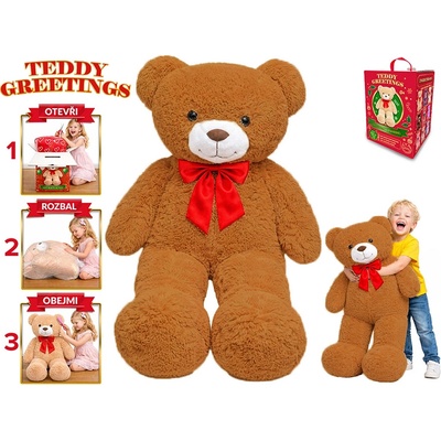 Teddy Greetings medvěd plyšový 120cm s mašlí - okrový, v dárkové krabičce