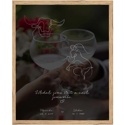 Plakát ZNAMENÍ a QR KÓD vlastní píseň a fotografie Rámeček: Dřevěný rámeček, Počet osob, Text: 2 osoby, Text plakátu: Vlastní text