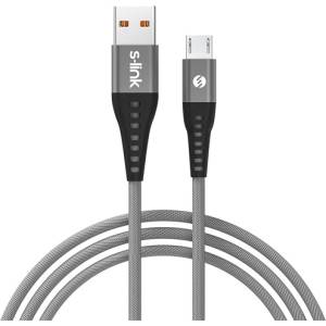 S-Link Кабел S-Link - SL-STM60M (3A, 12W, бързо зареждане, MicroUSB, 100cm кабел за данни+зареждане, сив) 37187 (37187)