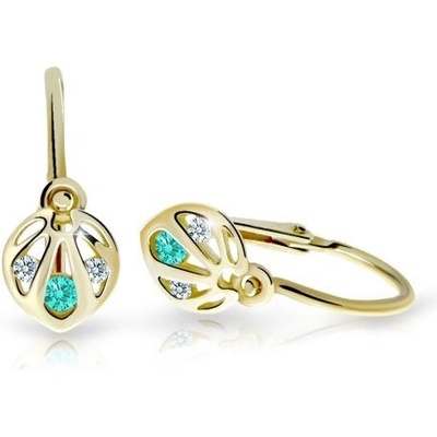 Danfil dětské náušnice C2265 ze žlutého zlata s kamínkem Mint Green zapínání brizura