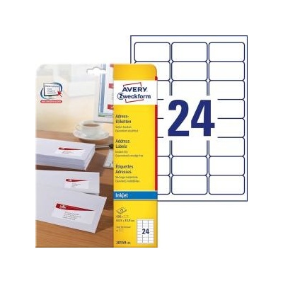 Samolepiace etikety AVERY 63,5x33,9mm adresné biele