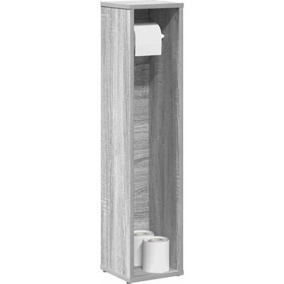 vidaXL Шкаф за баня с поставка за ролкови ролки, сив, сонома, 20, 5x20x90 см (858511)