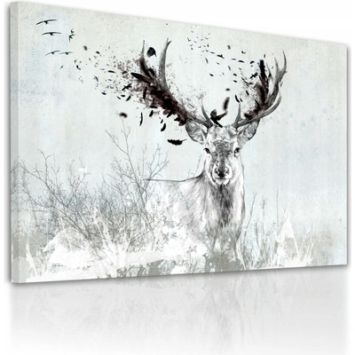 Moderný obraz na plátne – jeleň v sivých tónoch s abstraktnými parohmi Veľkosť: 80x60 cm