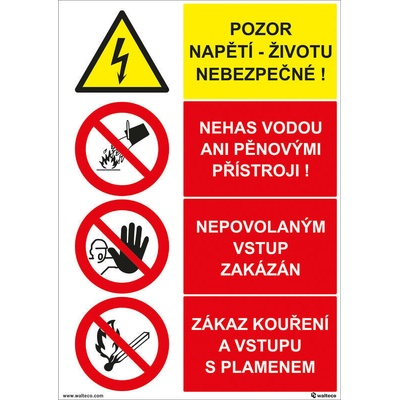 Walteco Pozor napätie, nehas vodou 210x297mm, formát A4, samolepka Množstvo: 1 ks , 20023