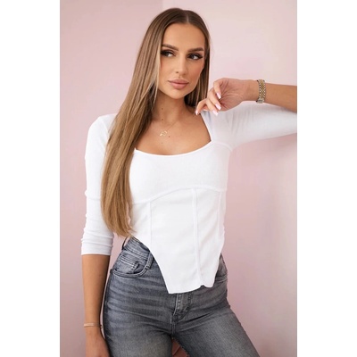 Kesi Žebrovaná halenka Tilly s výstřihem Bílá