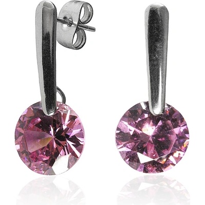 BM Jewellery Náušnice s růžovými zirkony z chirurgické oceli S266045