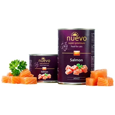 nuevo Cat Salmon -Консервирана храна с месо от сьомга за израснали котки, 5 броя х 200 гр