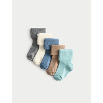 Marks & Spencer Ребрести детски чорапи с висок дял памук (0-2 години), 5 чифта в опаковка Marks & Spencer многоцветна Marks & Spencer | Mnogotsveten | Момчешки | 6-12