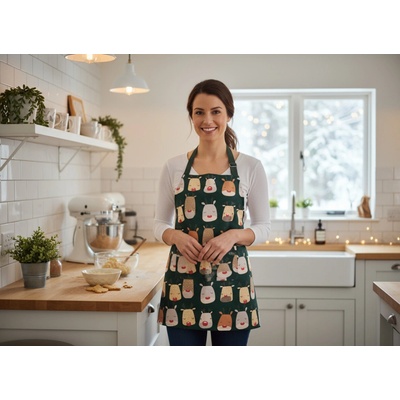 Homla Vánoční kuchyňská zástěra REINDEER zelená s potiskem sobů 60x80 cm 869377