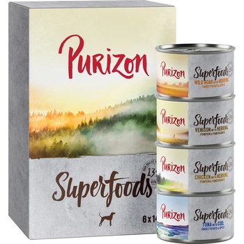 Purizon 6х140г Superfoods Purizon, консервирана храна за кучета - смесена опаковка