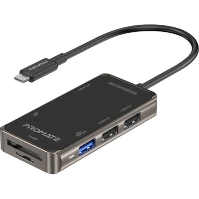 PROMATE Хъб ProMate Primehub Lite, 7-in-1 USB-C Hub 4K HDMI Full HD Port Dual USB 2.0 Ports USB 3.0 5Gbps Port SD/TF Card Slots, Черен