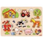 Goki Wooden puzzle with handles, puzzle - Farm theme, Goki 57995