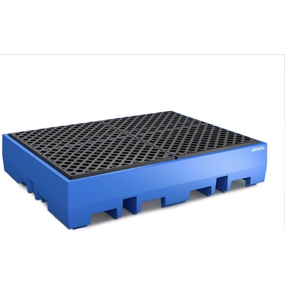 Záchytná vaňa z polyetylénu (PE), pre 4 sudy 200 l /2 europalety, objem, 440 l, mrežový rošt