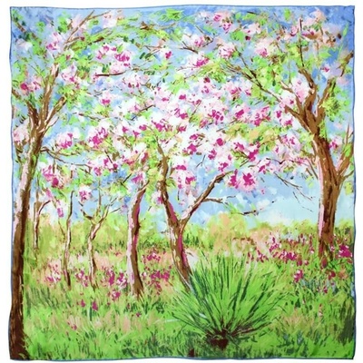 BoSETA S.r.l. Italy Claude Monet Jaro v Giverny hedvábný šátek zelený