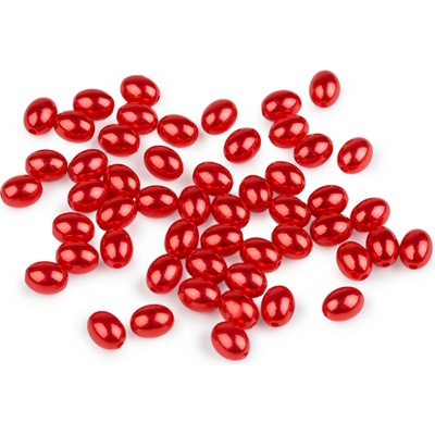 Plastové voskové korálky / perly oliva 6x8 mm, velké, 2 červená