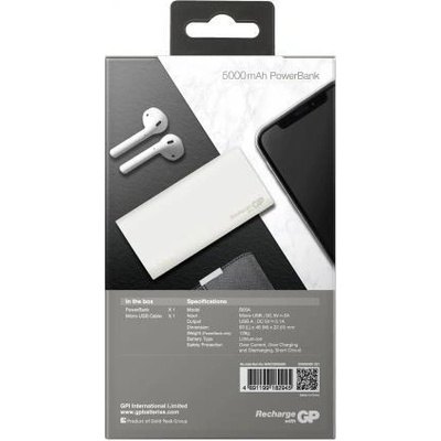 Външна батерия GP GPB05 , 5000 MAH, БЯЛA (GP-PB-C05001-5200mA)