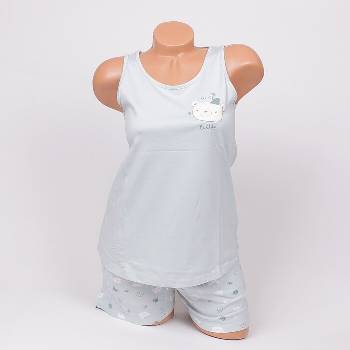 Лятна памучна пижама в бледосив цвят с мечета