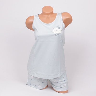 Лятна памучна пижама в бледосив цвят с мечета