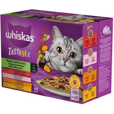 Whiskas Tasty mix v šťave, hovädzie, losos, kura, treska a zelenina 12 x 85 g
