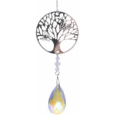 Nefertitis Strom života Feng Shui závěs do okna z kovu a duhového křišťálu NF5026 - cca 30 cm žlutá
