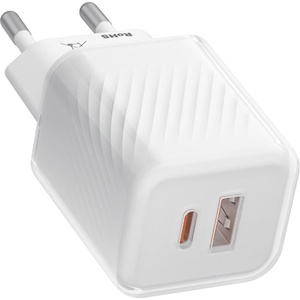 Blueo - Зарядно за стена с два порта - 1x USB, 1x Type-C, GaN технология, бързо зареждане, елегантен завършек, PD3.0, 35W - бяло