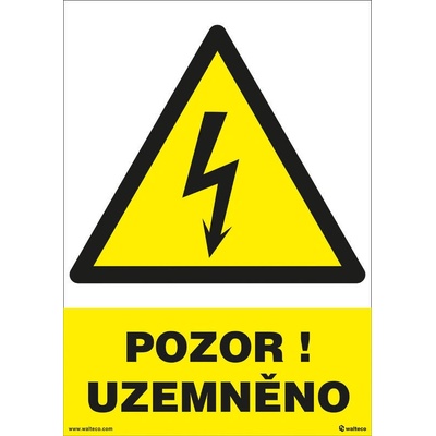 Walteco Pozor uzemněno 210x297mm, formát A4, plastová tabulka Množství: 1 ks , 20047