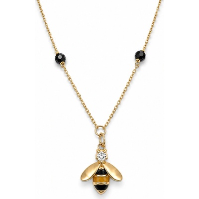 Lillian Vassago Zlatý náhrdelník s motivem včely se smaltem, zirkonem a onyxy LLV22-GN099