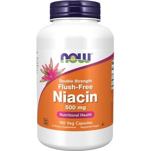 NOW NOW Flush-Free Niacin 500 mg Double Strength, 180 Veg Capsules