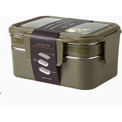 Livefy obedový box s príborom Double Lunch 1.2 l tmavozelený