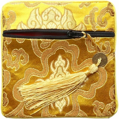 Nefertitis Brokátový sáček žlutý se zipem a mincí pro štěstí 12x12 cm NF12722 - cca 12 x 12 cm