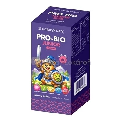 Slovakiapharm Pro-Bio Junior 60 cmúľacích tabliet s jahodovou príchuťou