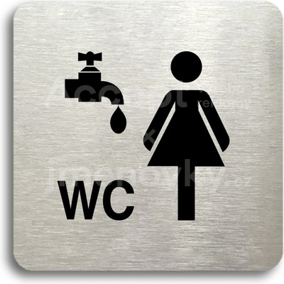 ACCEPT Piktogram umývárna, WC ženy - stříbrná tabulka - černý tisk bez rámečku