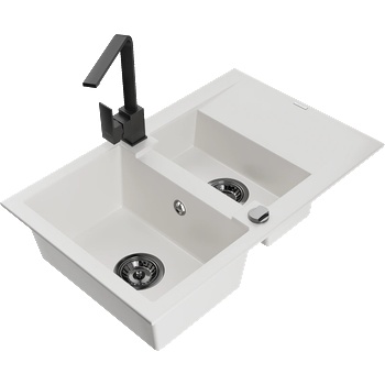 Mexen Gaspar мивка от гранит с 1, 5 камери и отцедник с кухненски смесител Rita, бял - 6507-20-670300-70 (6507-20-670300-70)