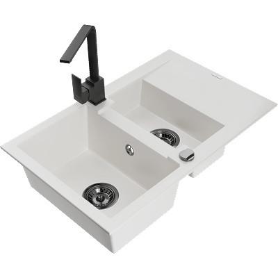 Mexen Gaspar мивка от гранит с 1, 5 камери и отцедник с кухненски смесител Rita, бял - 6507-20-670300-70 (6507-20-670300-70)