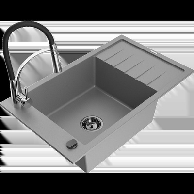 Elias гранитна мивка с 1 гнездо с отцедник и кухненски смесител Aster, сив - 6511-71-73450-07-B (6511-71-73450-07-B)