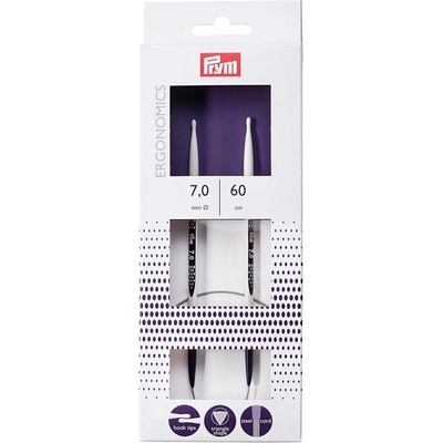 Prym pletací jehlice PRYM ERGO 215610, ergonomické plastové, kruhové, 1 kus, délka 60cm, velikost 7mm