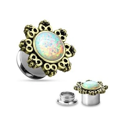 Šperky4U plug do ucha s ornamenty a Opálem PL01180-03