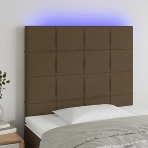 vidaXL LED горна табла за легло, тъмнокафява, 100x5x118/128 см, плат (3122417)