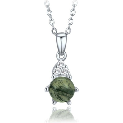 Minet Elegantní stříbrný náhrdelník s tmavým mechovým achátem a zirkonem JMAS0318ZN45