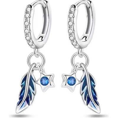 Grace Silver Jewellery stříbrné náušnice s přívěsky ve tvaru pírka a hvězdy E-1494/284 Modrá
