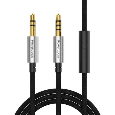 PowerLocus Аудио кабел PowerLocus - 3.5 mm/3.5 mm, с микрофон, 1 m, черен (aux-j1-black)