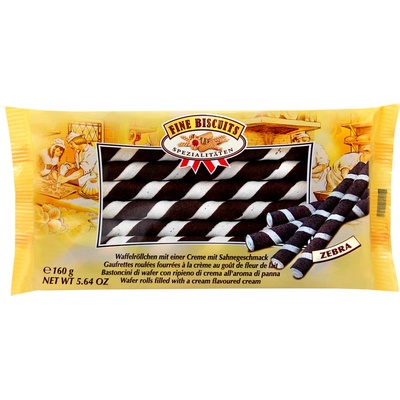 Pâttisserie Mathéo Biscuit Kakaové trubičky plněné smetanovým krémem - zebra 160 g – Zboží Dáma
