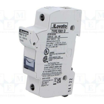 LOVATO ELECTRIC FB01D1P Pojistkový spodek; 10x38mm; na přípojnici DIN; 32A; Póly: 1; 1kVDC