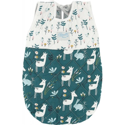 Petitcollin Spací vak zeleno-biely pre bábiku 36 – 40 cm