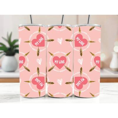 Cool termokelímek s brčkem 590 ml Růžová srdce My Love se šípy