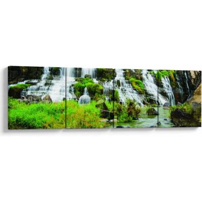 Obraz - vodopády se zelení, Čtyřdílný 160x40 cm