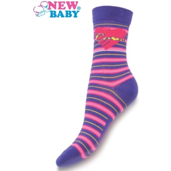 New Baby dětské bavlněné ponožky fialové s pruhy love