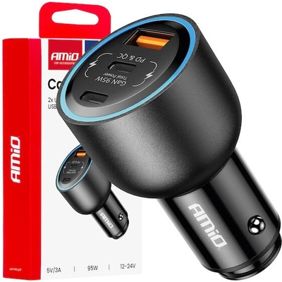 Nabíječka do auta 2x USB C port + USB A port 12/24V 95W AMIO-04372 – Zboží Živě